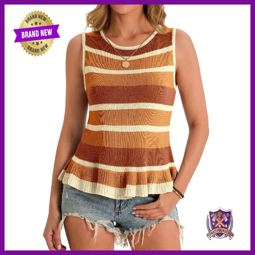 Striped Sleeveless Sweater Vest Lightweight Knit Tank Top Women's